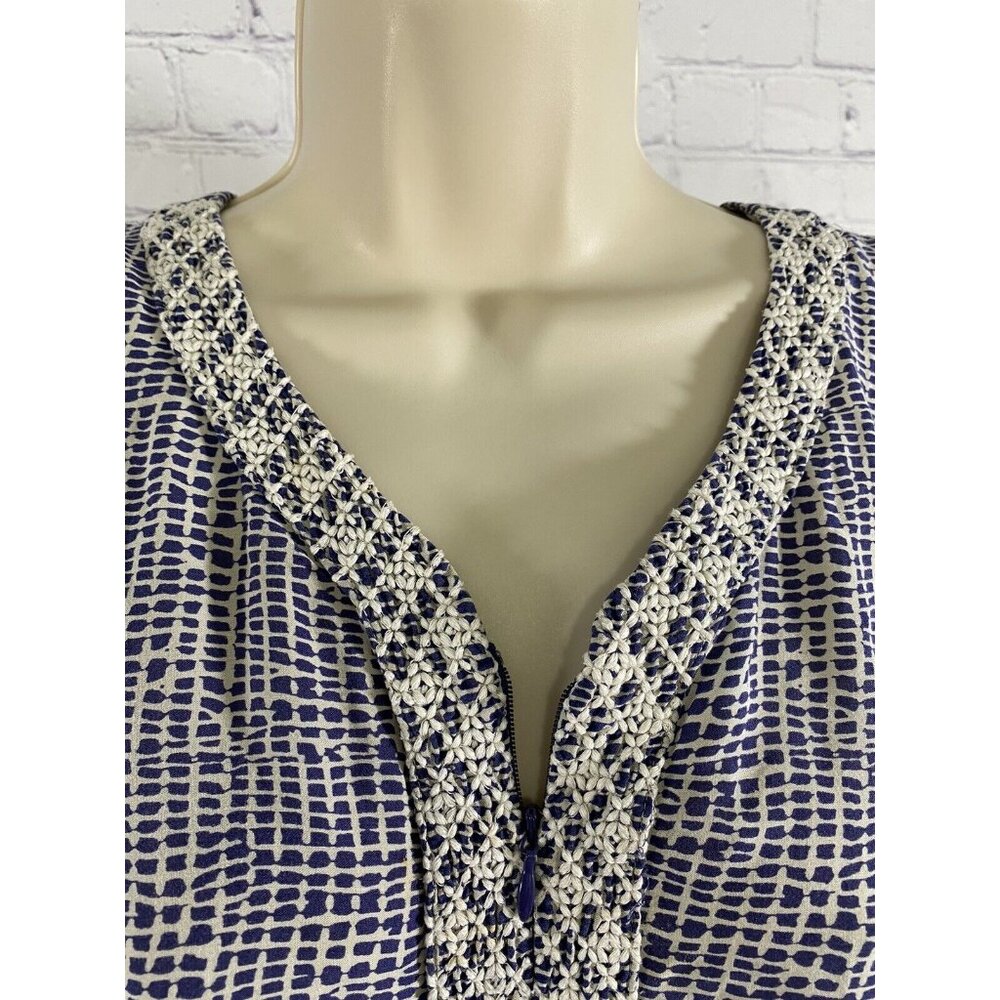 Patio Casuals Cabernet Long Blue White Floral Embroidered Pockets Dress S Small - Picture 5 of 12